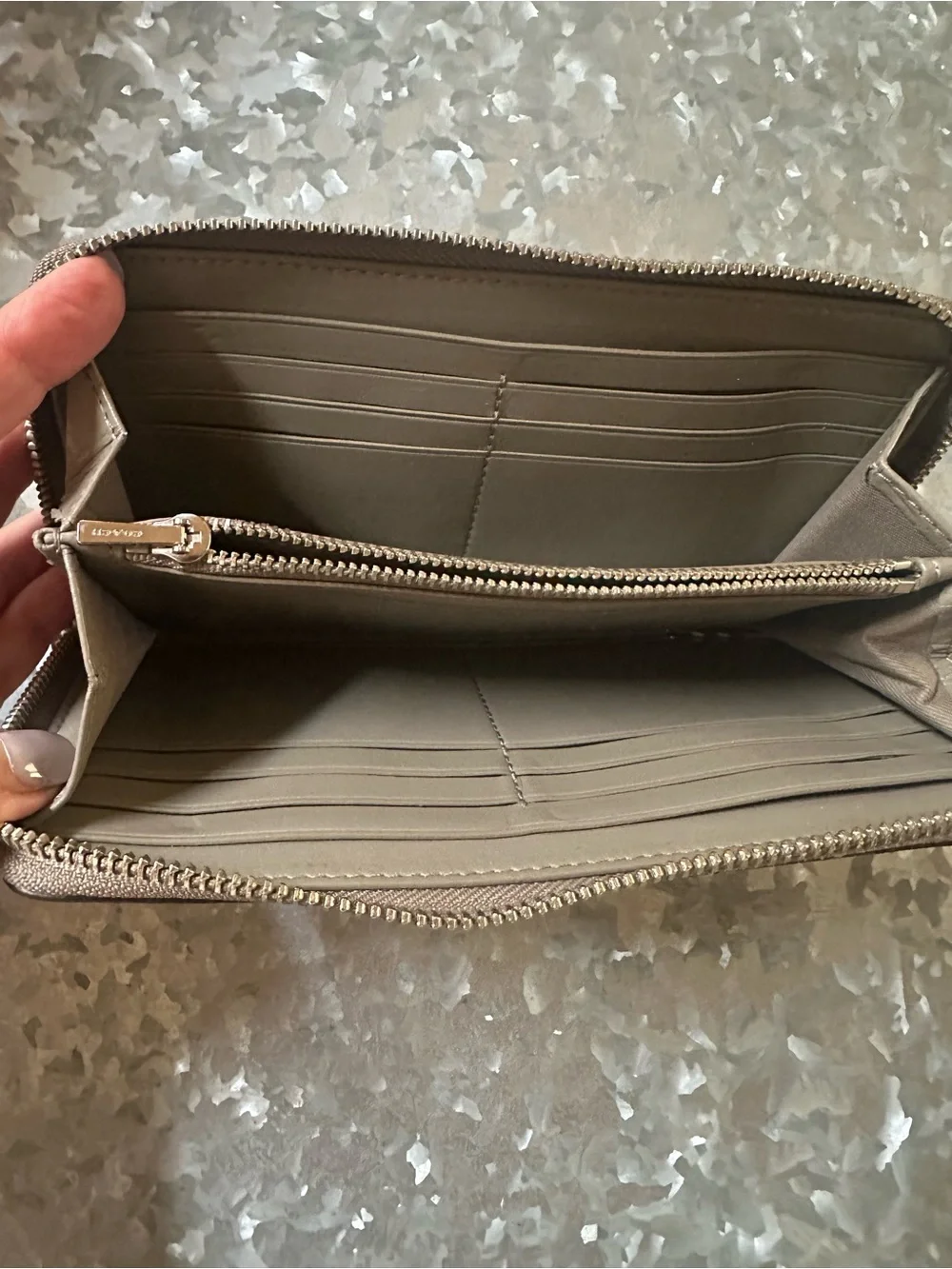 Coach Metallic Taupe Studded Zip Wallet